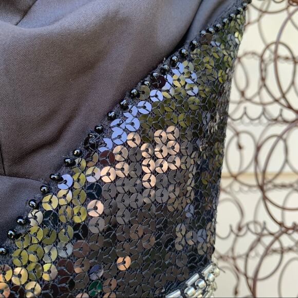 Y2K Mori Lee beaded sequin halter prom dress maxi gown teal black 5/6 - Picture 11 of 13